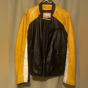 Wilson Leather M.Julian Mens L Black Yellow Cafe Racer Vintage Biker Jacket